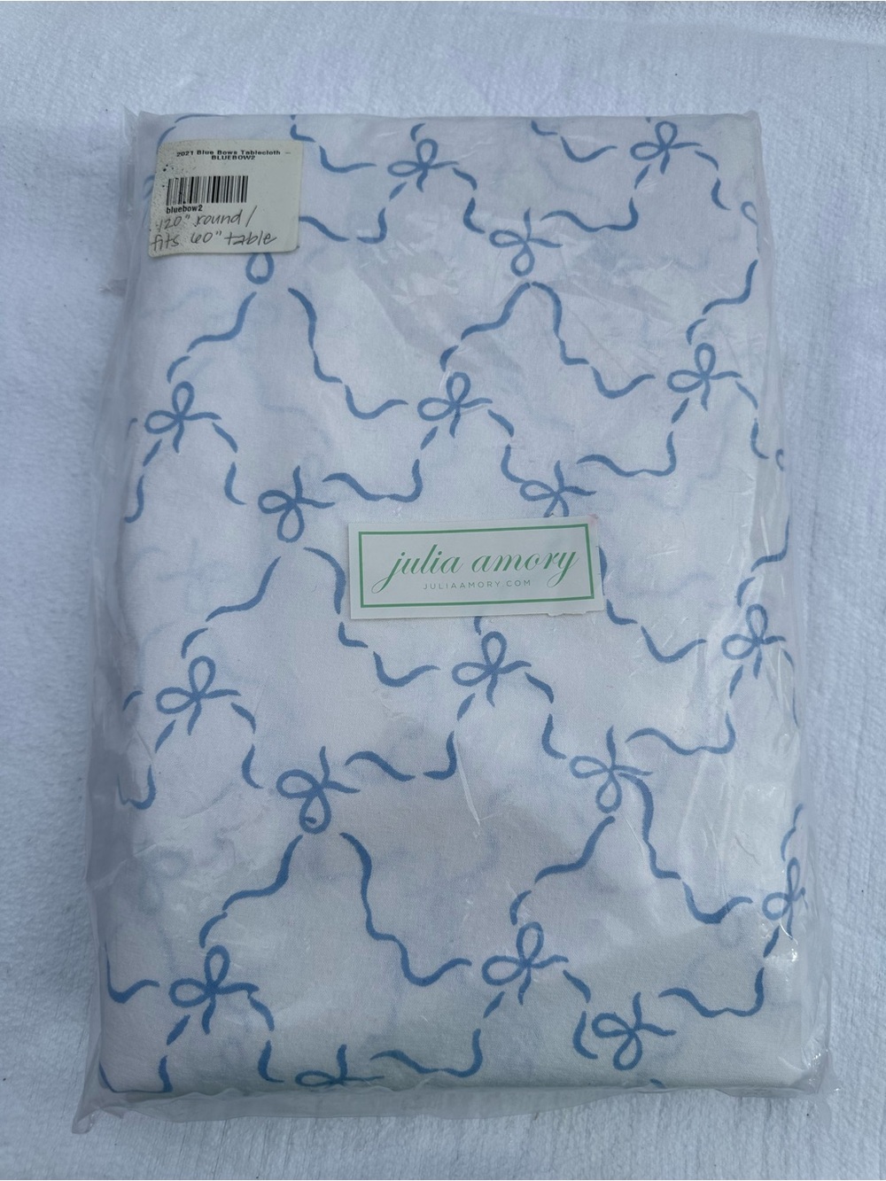 New Julia Amory Blue Bow Ribbon Print Tablecloth 120”